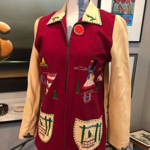 Vintage Mexican Felt Jacket - Ladies XS - Red